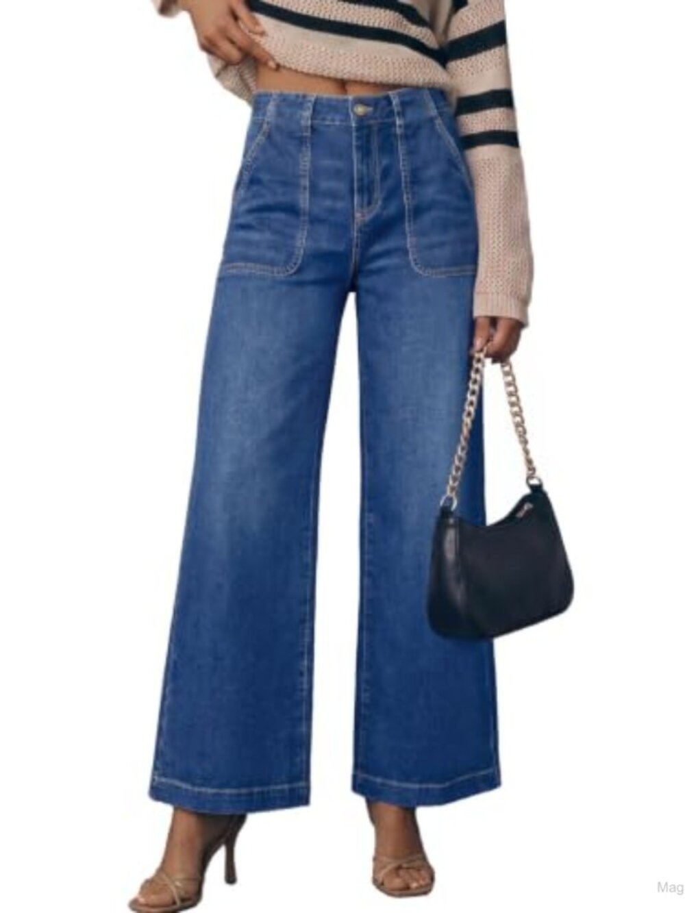 Womens High Rise Wide Leg Baggy Jeans Stretchy Denim Pants